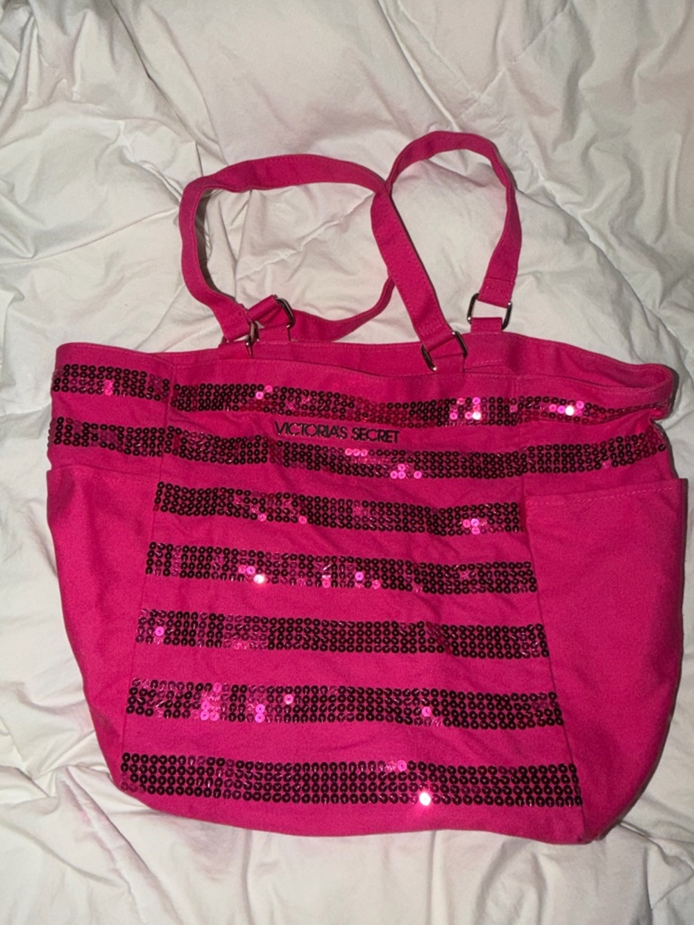 Victoria's Secret Hot Pink Sequin Stripe Tote